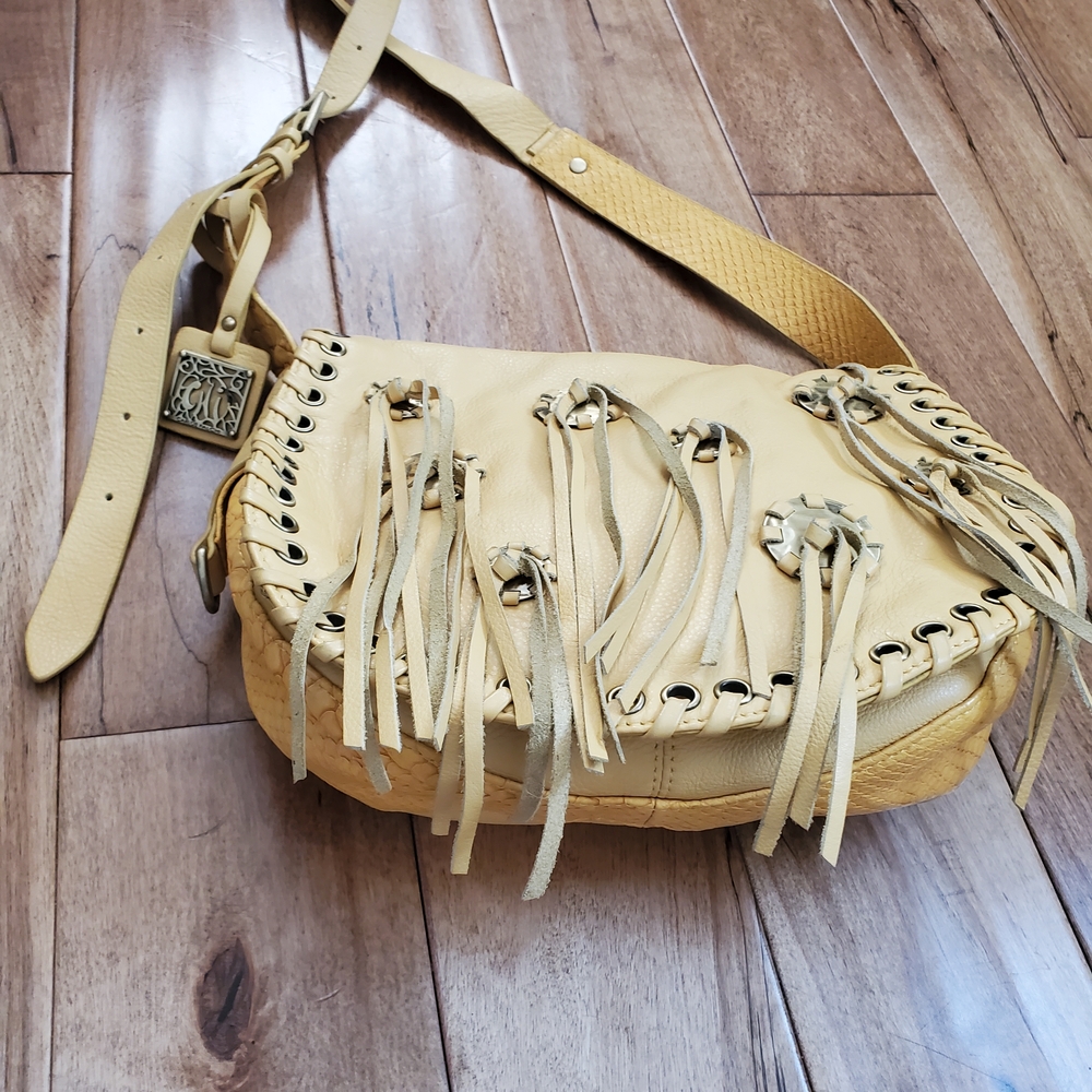 CHI BY CARLOS FALCHI Yellow Fringe Shoulder/CROSBODY  Bag LEATHER VINTAGE